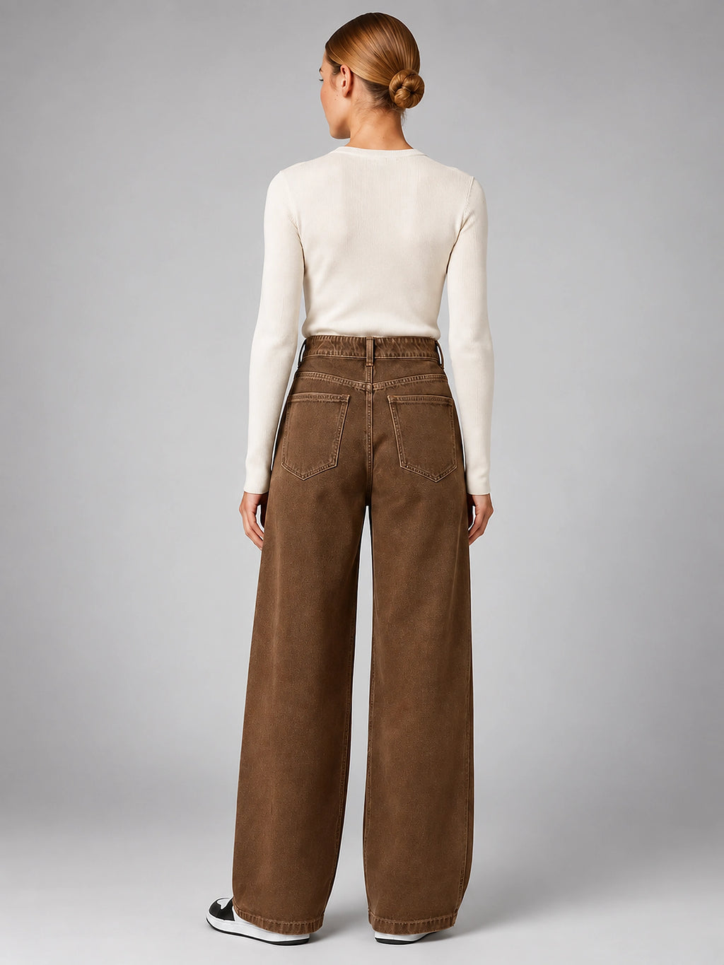 Women's Wide Leg Jeans – High Waisted Denim - Brown