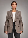 Women's Fringe Blazer – Open Front Loose Tassel Layer - Brown