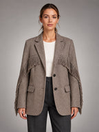 Women's Fringe Blazer – Open Front Loose Tassel Layer - Brown