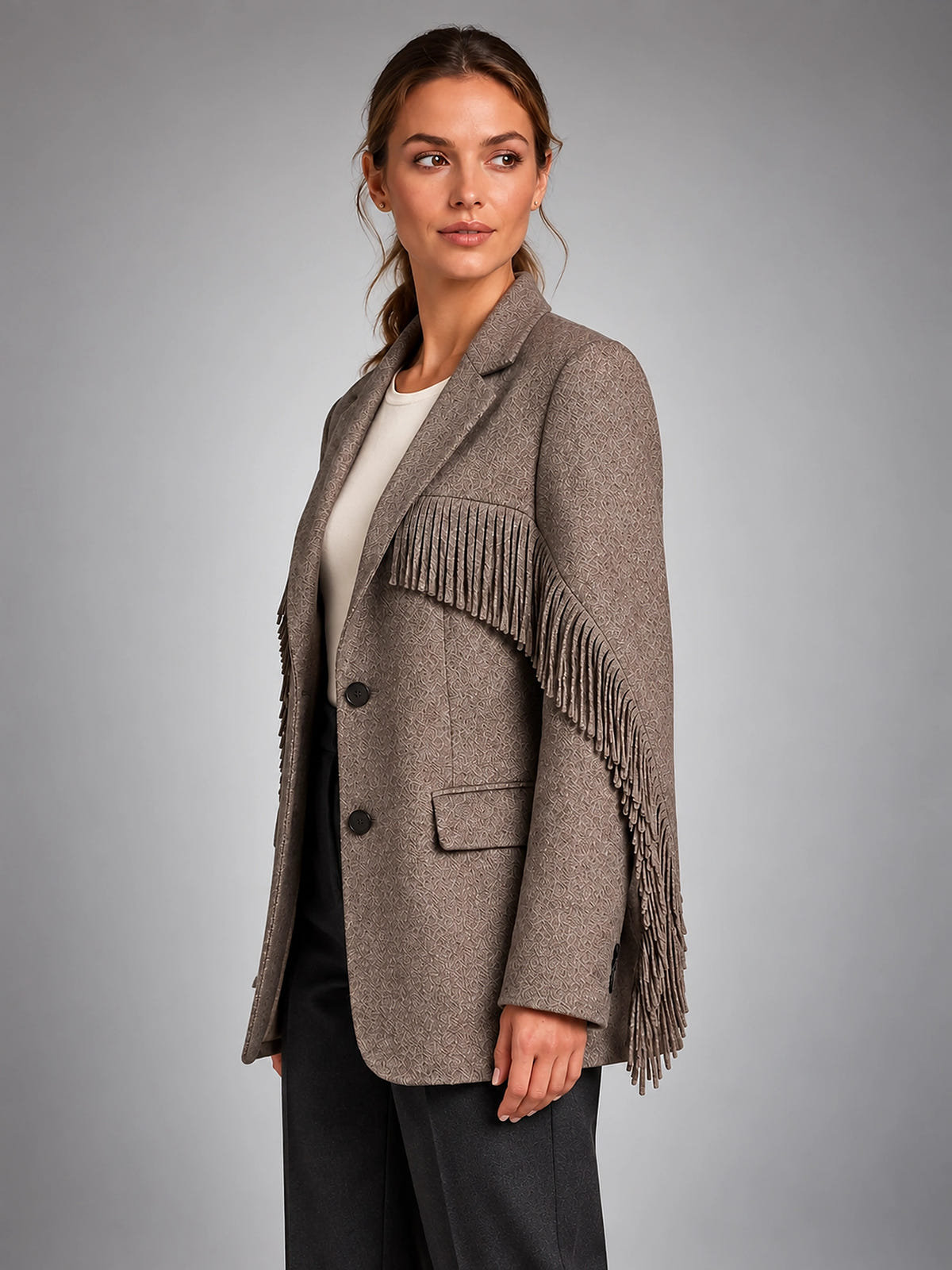 Women's Fringe Blazer – Open Front Loose Tassel Layer - Brown