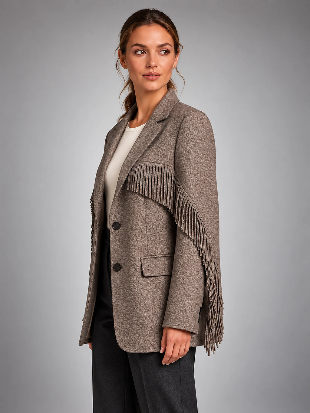 Women's Fringe Blazer – Open Front Loose Tassel Layer - Brown