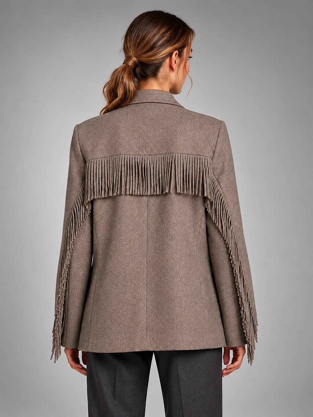 Women's Fringe Blazer – Open Front Loose Tassel Layer - Brown