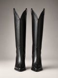 Women's Western Knee High Boots – Pointed Toe Cowboy - Black