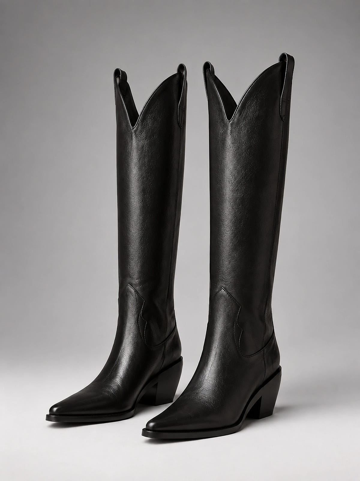Women's Western Knee High Boots – Pointed Toe Cowboy - Black