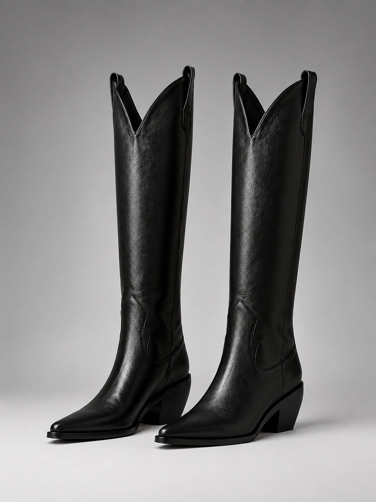 Women's Western Knee High Boots – Pointed Toe Cowboy - Black