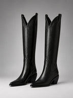 Women's Western Knee High Boots – Pointed Toe Cowboy - Black