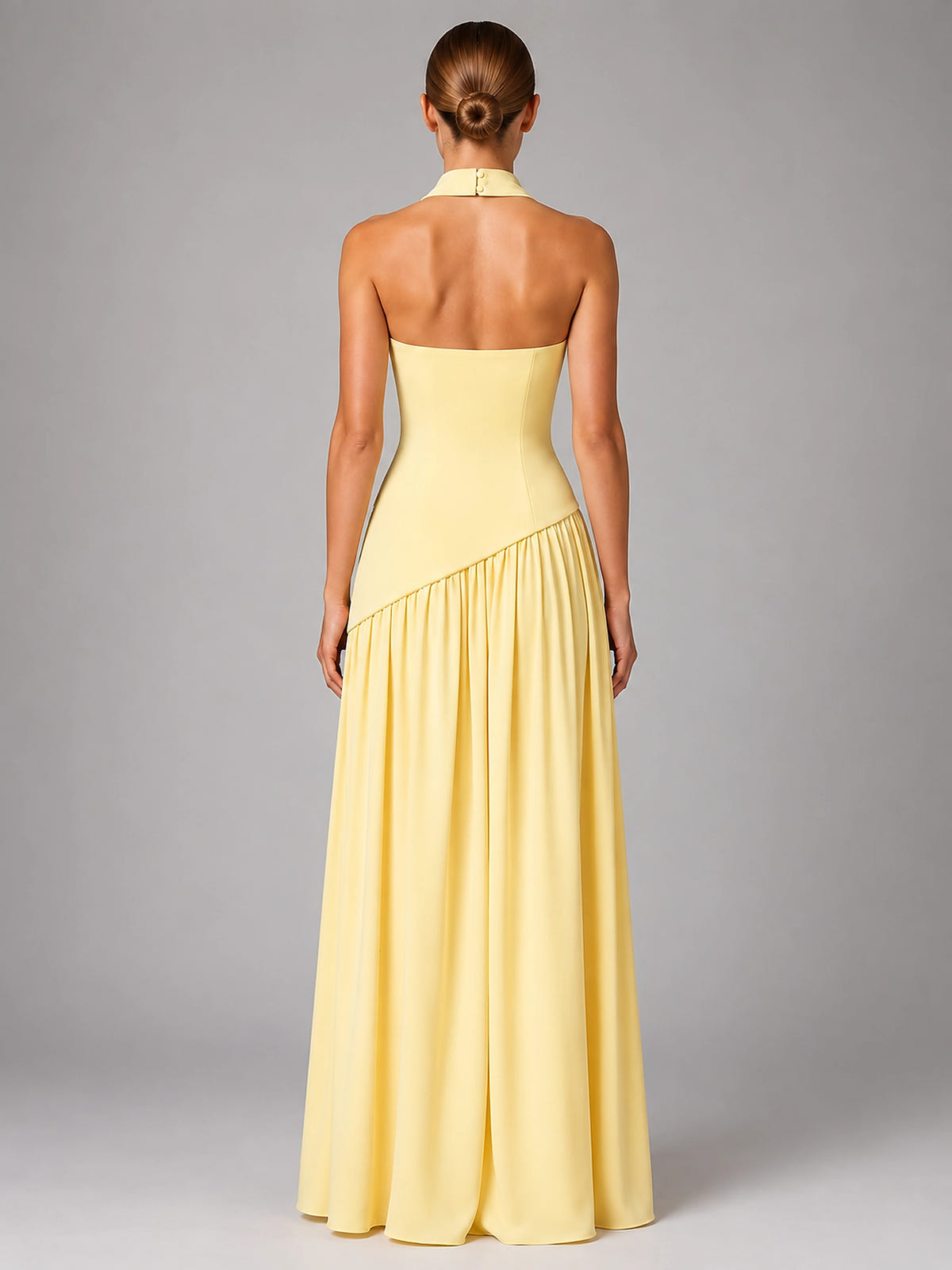 Women's Strapless Corset Gown – High Side Slit Shoulder Tie - Butter Yellow