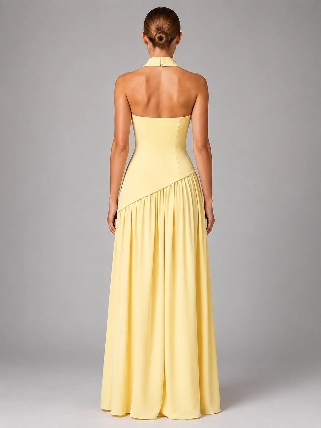 Women's Strapless Corset Gown – High Side Slit Shoulder Tie - Butter Yellow