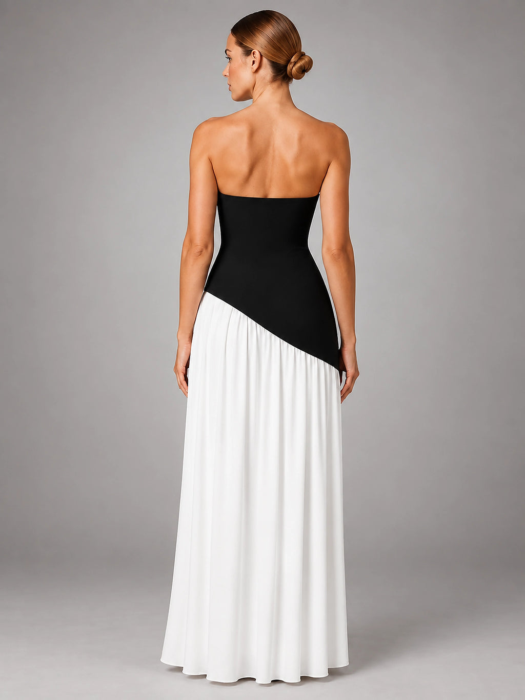 Women's Strapless Corset Gown – High Side Slit Shoulder Tie - Black