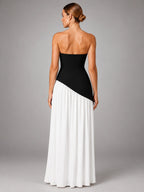 Women's Strapless Corset Gown – High Side Slit Shoulder Tie - Black