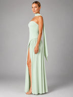 Women's Strapless Corset Gown – High Side Slit Shoulder Tie - Mint