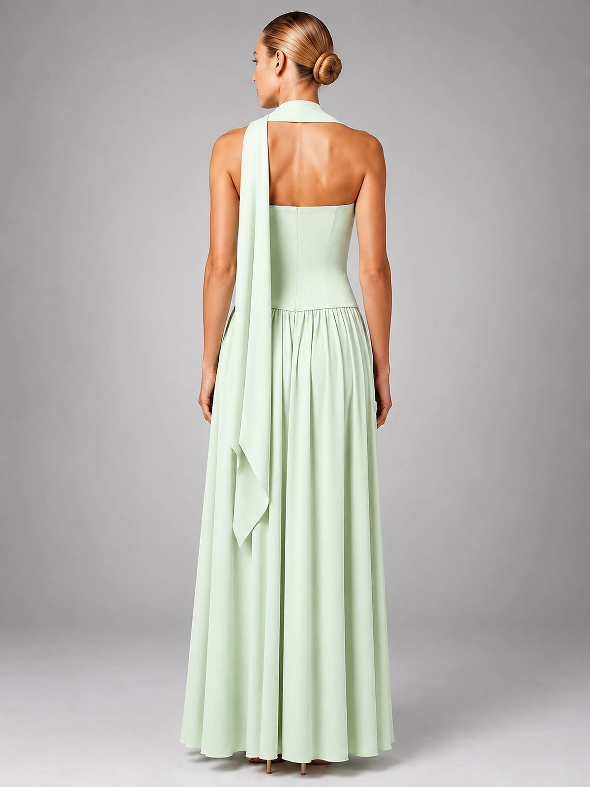 Women's Strapless Corset Gown – High Side Slit Shoulder Tie - Mint