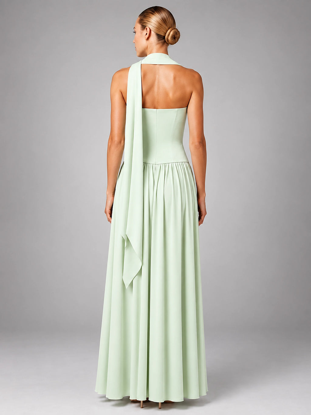 Women's Strapless Corset Gown – High Side Slit Shoulder Tie - Mint