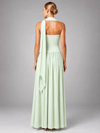Women's Strapless Corset Gown – High Side Slit Shoulder Tie - Mint