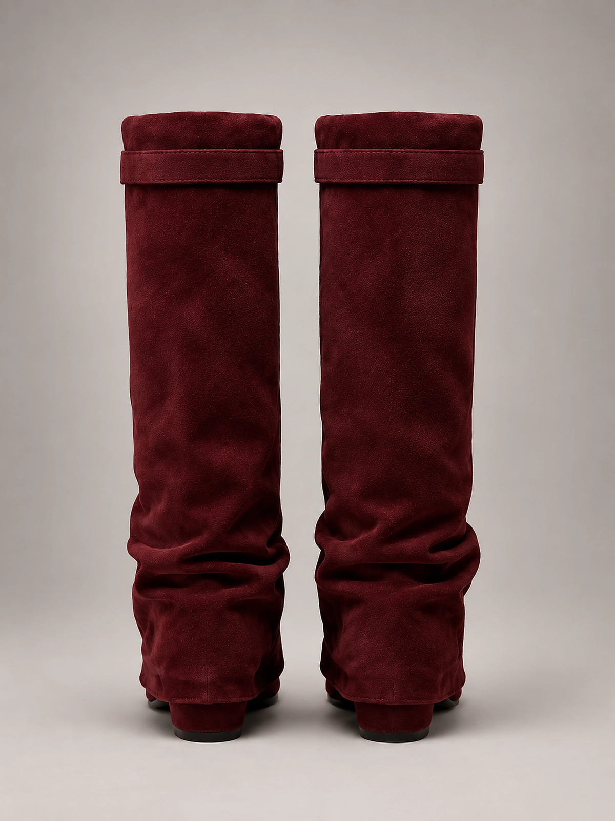 Women's Faux Suede Knee High Boots – Slouchy Block Heel - Wine