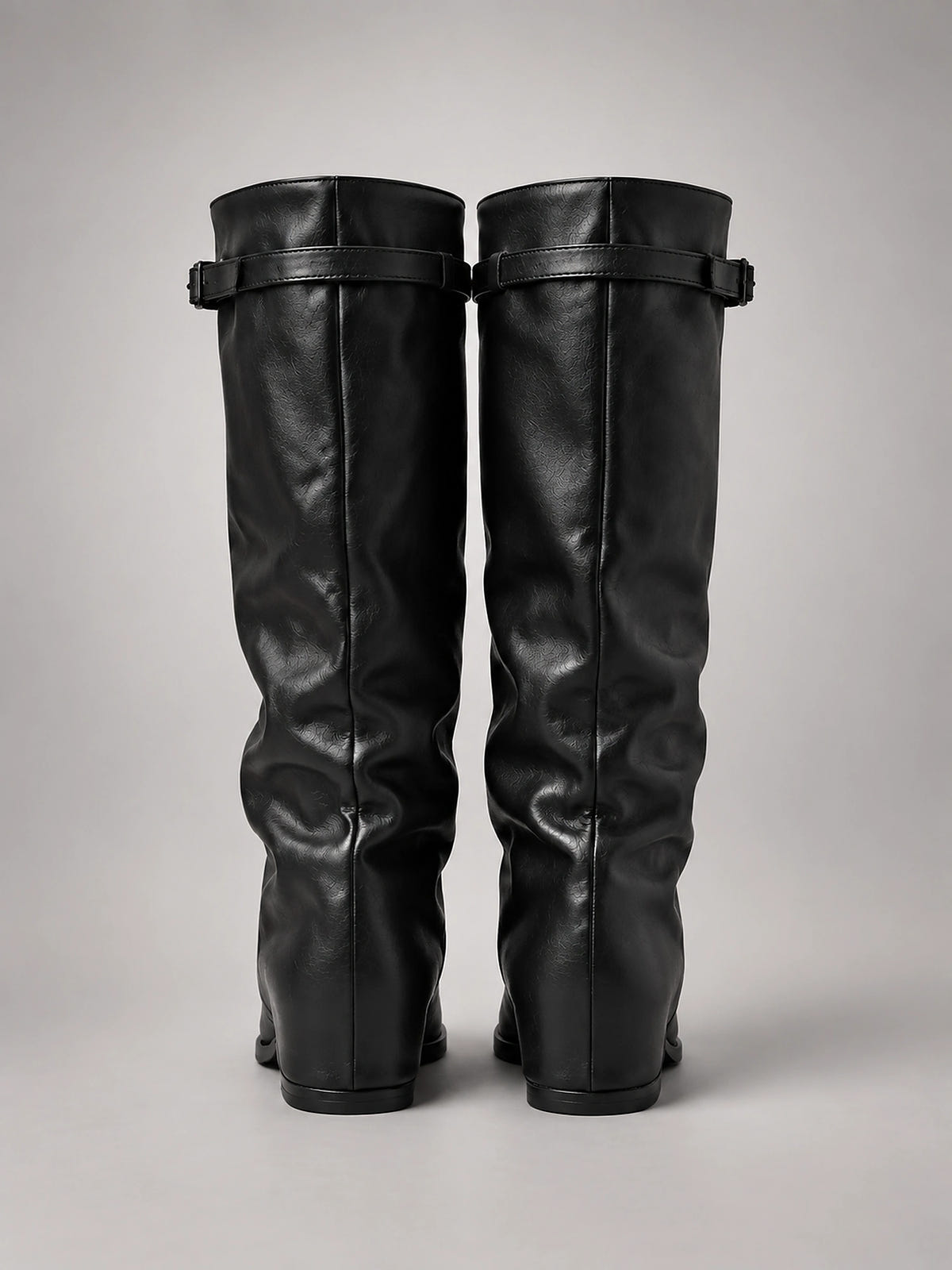 Women's Slouchy Knee High Boots – Buckle Cuff Block Heel - Black