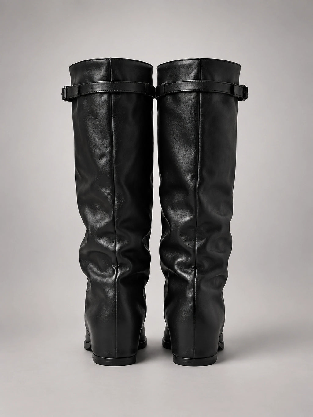 Women's Slouchy Knee High Boots – Buckle Cuff Block Heel - Black