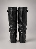 Women's Slouchy Knee High Boots – Buckle Cuff Block Heel - Black