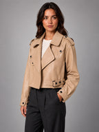 Women's Cropped Faux Leather Trench – Belted Waist