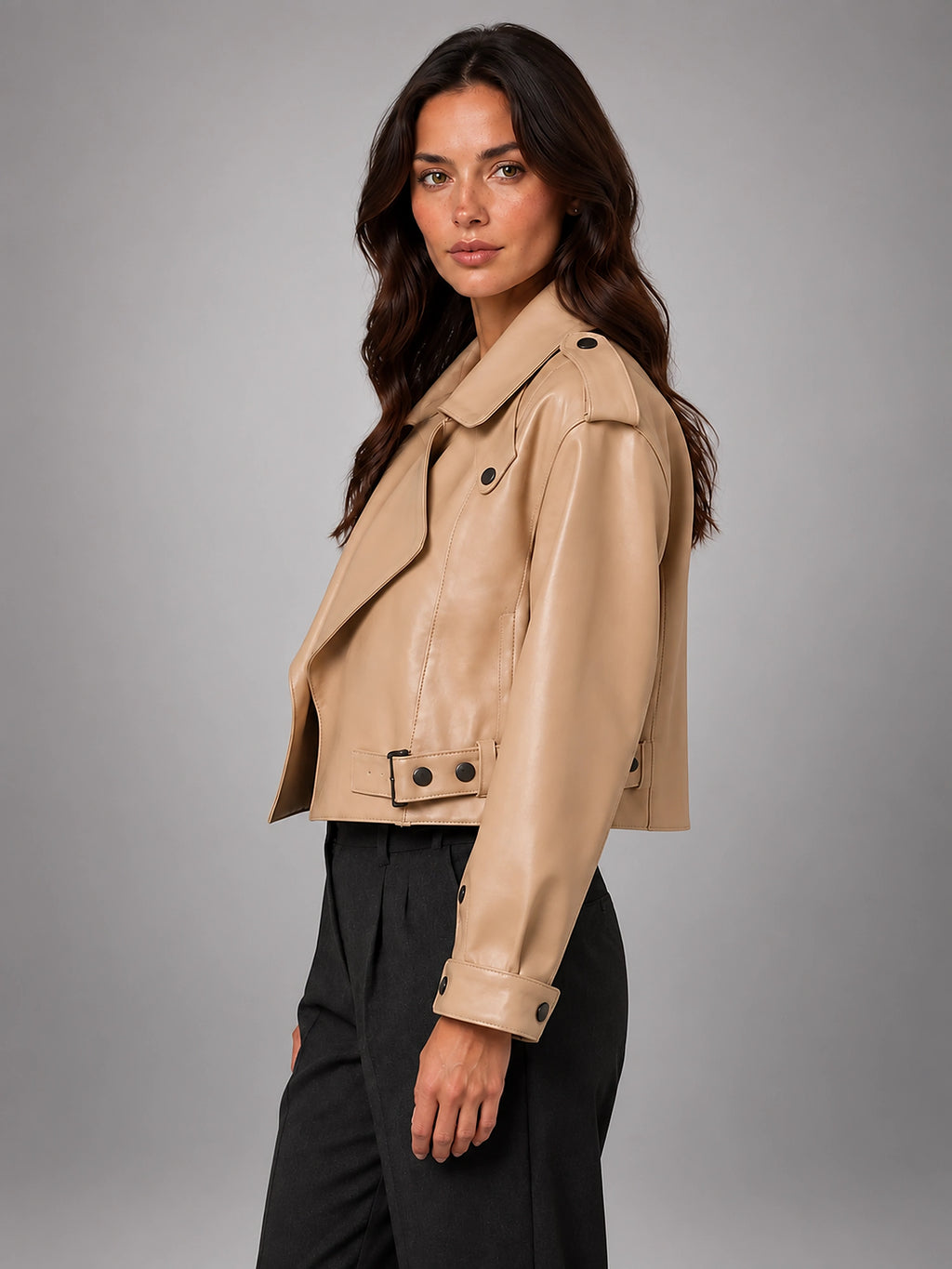 Women's Cropped Faux Leather Trench – Belted Waist
