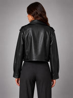 Women's Cropped Faux Leather Trench – Belted Waist - Black