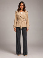 Women's Cropped Trench Coat – Oversized Tie Belt - Apricot