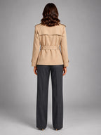 Women's Cropped Trench Coat – Oversized Tie Belt - Apricot