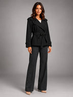 Women's Cropped Trench Coat – Oversized Tie Belt - Black
