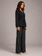 Women's Cropped Trench Coat – Oversized Tie Belt - Black