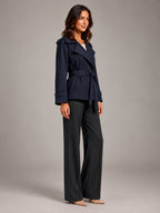Women's Cropped Trench Coat – Oversized Tie Belt - Navy Blue
