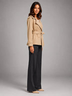 Women's Cropped Trench Coat – Oversized Tie Belt - Khaki