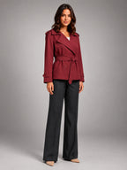 Women's Cropped Trench Coat – Oversized Tie Belt - Red