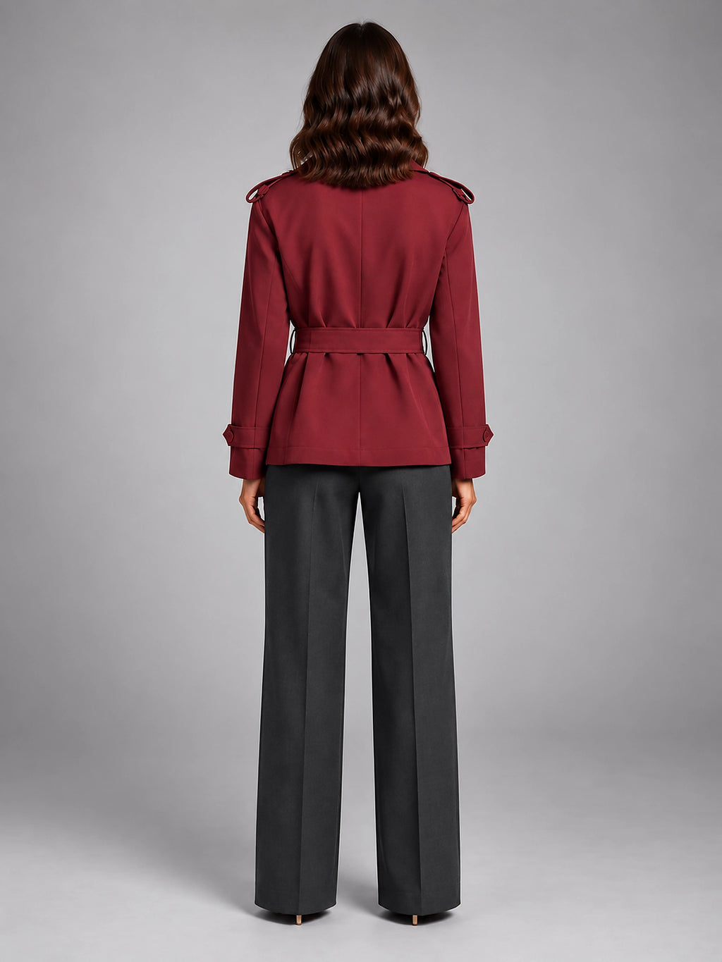 Women's Cropped Trench Coat – Oversized Tie Belt - Red