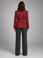 Women's Cropped Trench Coat – Oversized Tie Belt - Red