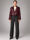 Women's Cropped Faux Leather Trench – Double Breasted - Burgundy