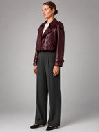 Women's Cropped Faux Leather Trench – Double Breasted - Burgundy