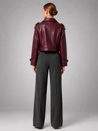 Women's Cropped Faux Leather Trench – Double Breasted - Burgundy