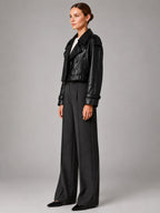 Women's Cropped Faux Leather Trench – Double Breasted - Black