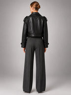 Women's Cropped Faux Leather Trench – Double Breasted - Black