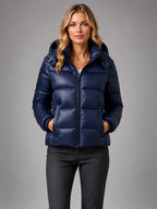 Women's Hooded Puffer Jacket – Quilted Winter Jacket - Navy