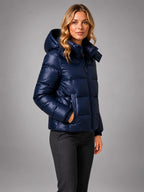 Women's Hooded Puffer Jacket – Quilted Winter Jacket - Navy