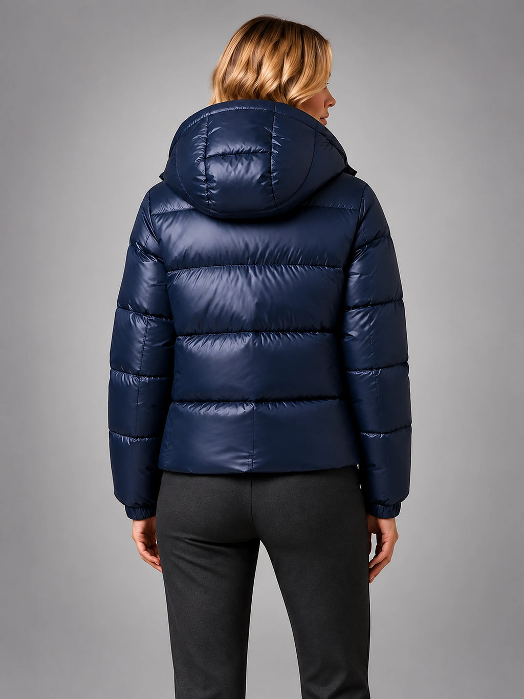 Women's Hooded Puffer Jacket – Quilted Winter Jacket - Navy