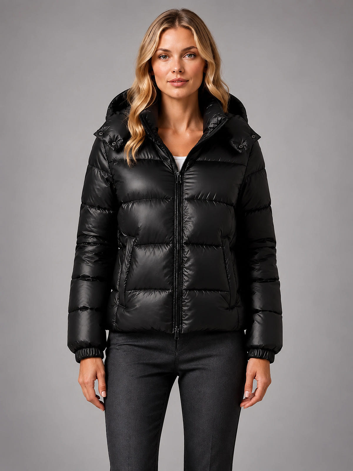Women's Hooded Puffer Jacket – Quilted Winter Jacket - Black