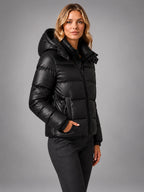 Women's Hooded Puffer Jacket – Quilted Winter Jacket - Black