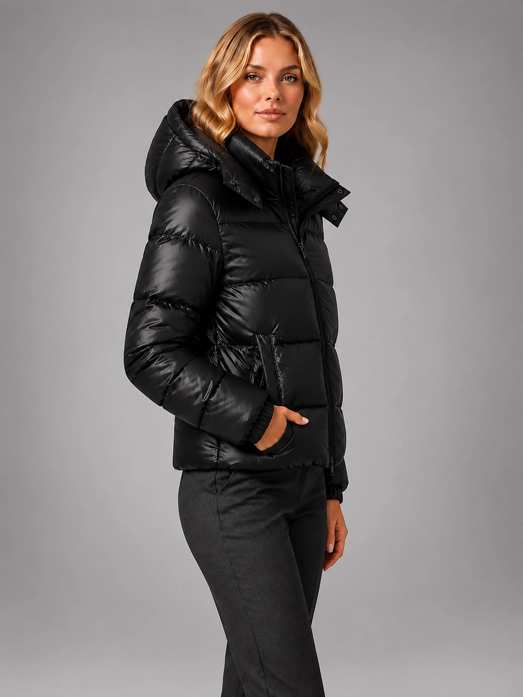 Women's Hooded Puffer Jacket – Quilted Winter Jacket - Black