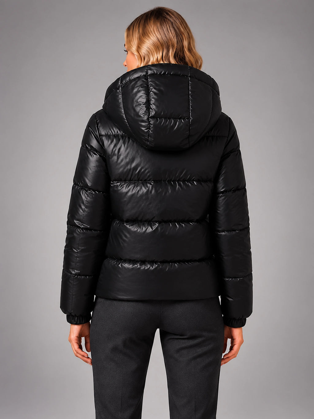 Women's Hooded Puffer Jacket – Quilted Winter Jacket - Black