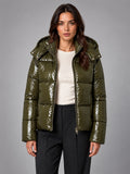 Women's Glossy Puffer Jacket – Cropped Hooded - Green