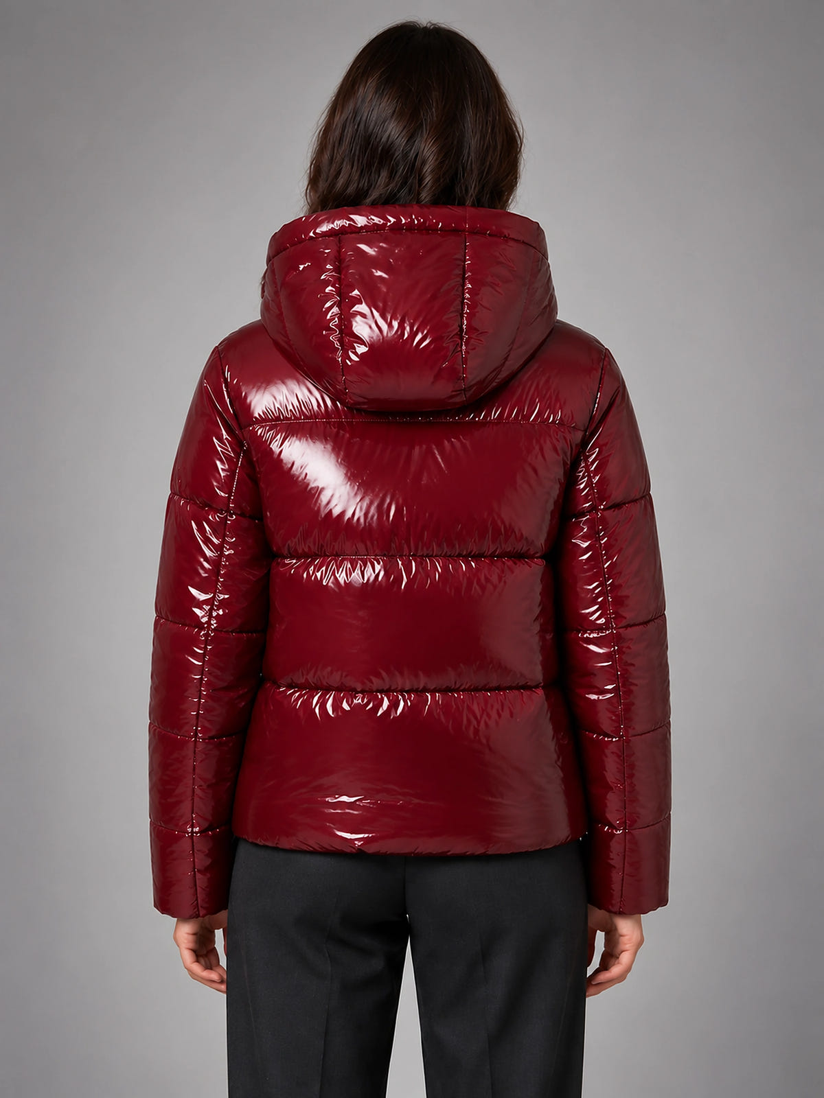 Women's Glossy Puffer Jacket – Cropped Hooded - Red