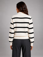 Women's Striped Half Zip Sweater – Relaxed Collar - Cream