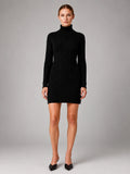 Women's Cable Knit Mini Dress – Turtleneck Long Sleeve - Black